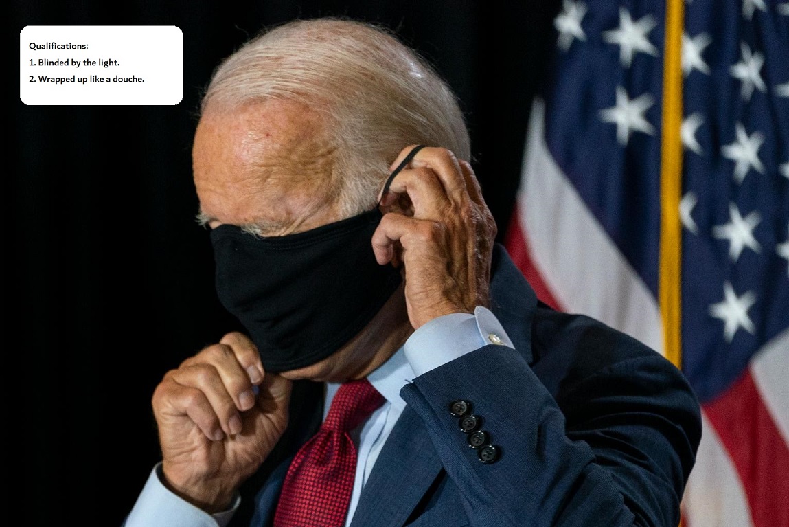 Joe Biden demonstrates how to mask the eyes